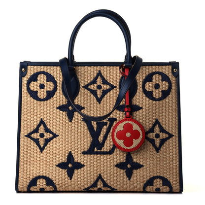 Louis Vuitton Raffia Calfskin Monogram Giant Onthego MM Blue 1 of 4