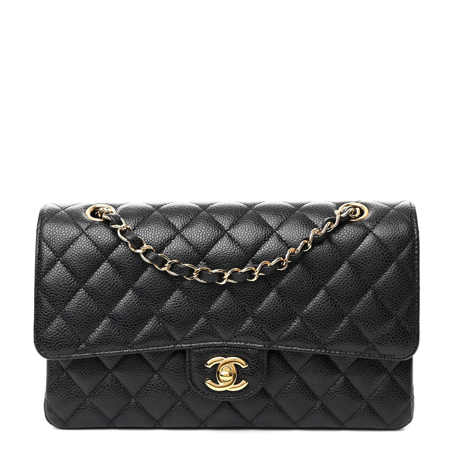 Caviar Quilted Medium Double Flap Black