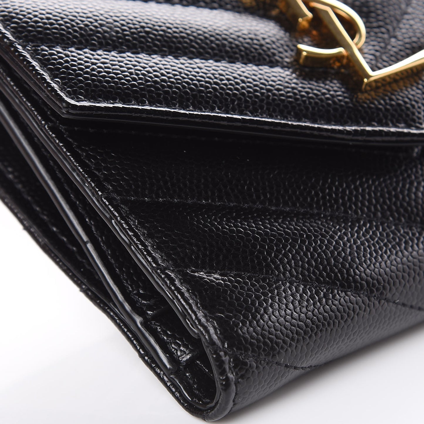 Grain De Poudre Matelasse Chevron Monogram Compact Tri Fold Wallet Black