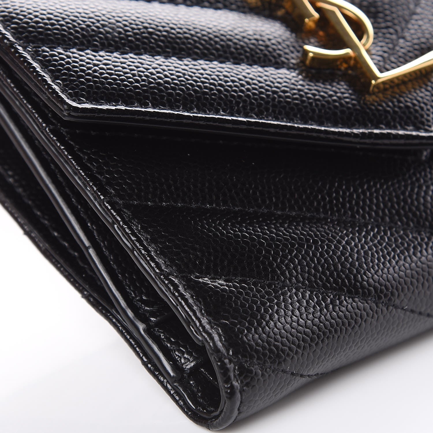 Saint Laurent Grain De Poudre Matelasse Chevron Monogram Compact Tri Fold Wallet Black 7 of 8