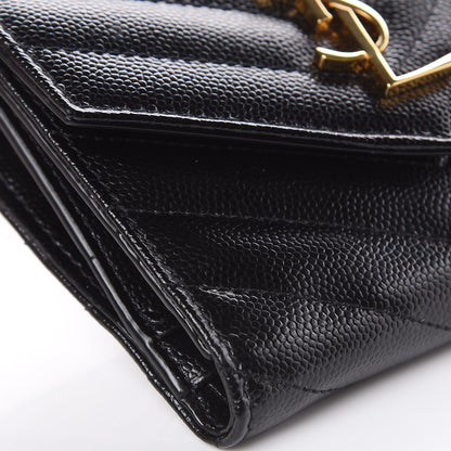 Saint Laurent Grain De Poudre Matelasse Chevron Monogram Compact Tri Fold Wallet Black 7 of 8