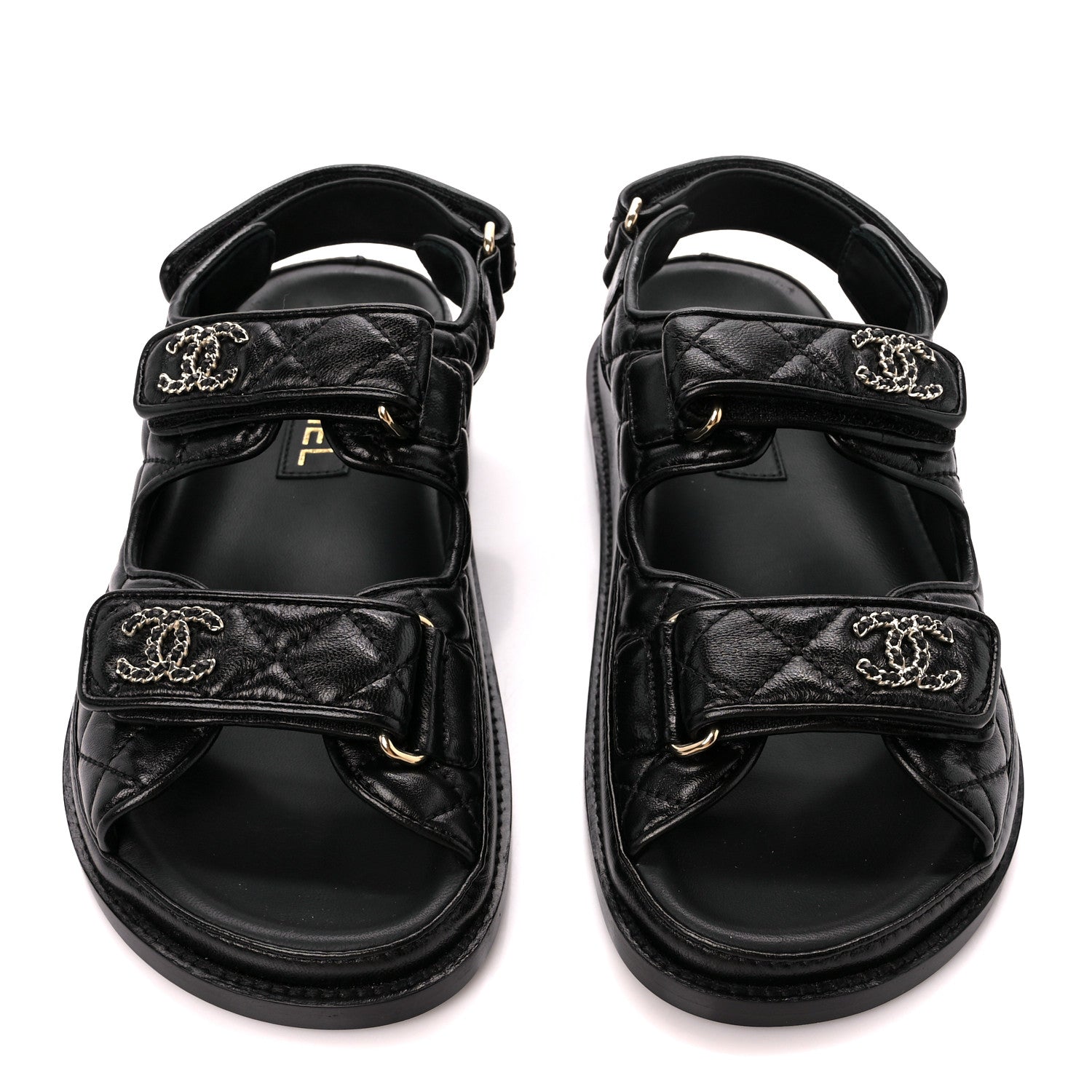 Chanel Lambskin Velcro Dad Sandals 36 Black 2 of 9