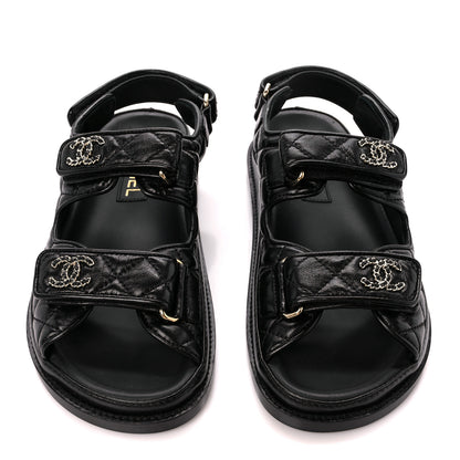 Chanel Lambskin Velcro Dad Sandals 36 Black 2 of 9