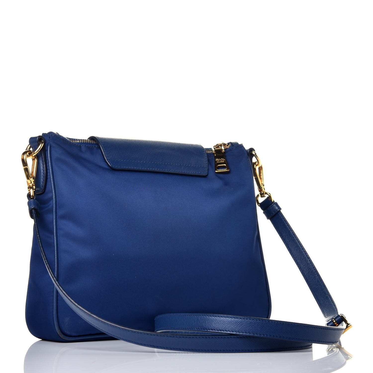 Prada Nylon Vela Saffiano Flat Flap Messenger Bag Baltico 3 of 9