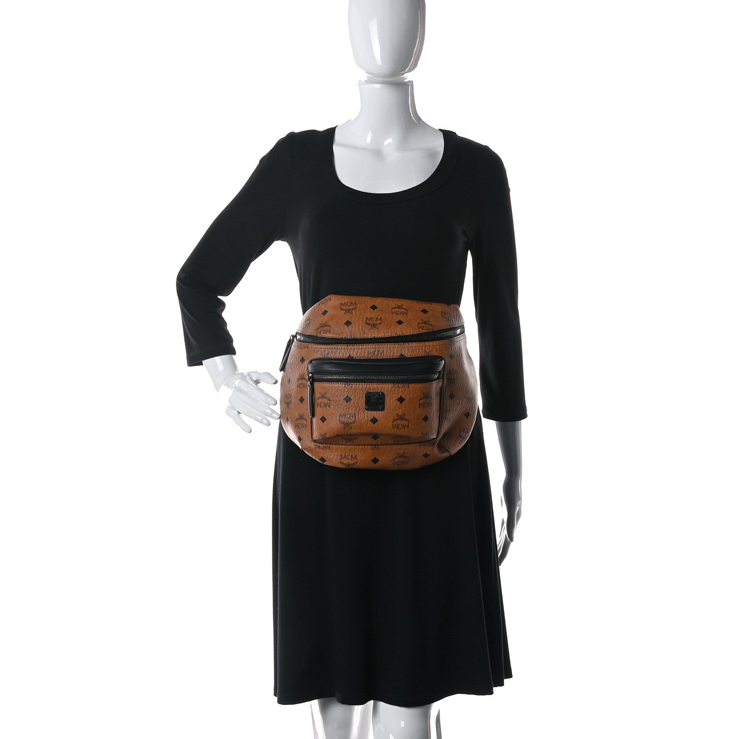 MCM Visetos Medium Belt Bag Cognac Black 2 of 9