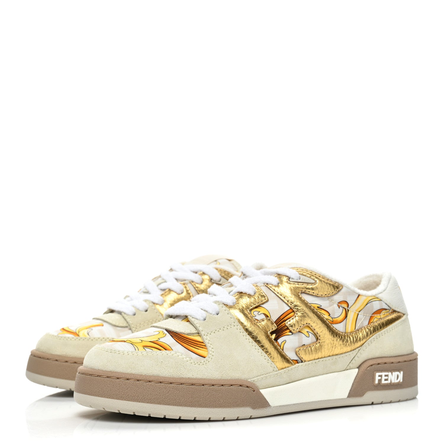 Versace X FENDI Fabric FF Baroque Womens Fendace Match Sneakers 39 Gold Multicolor 3 of 8