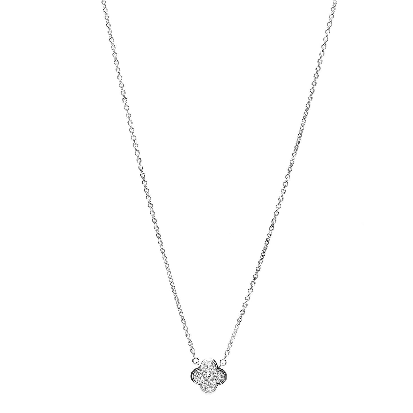 18K White Gold Diamond Pure Alhambra Pendant Necklace