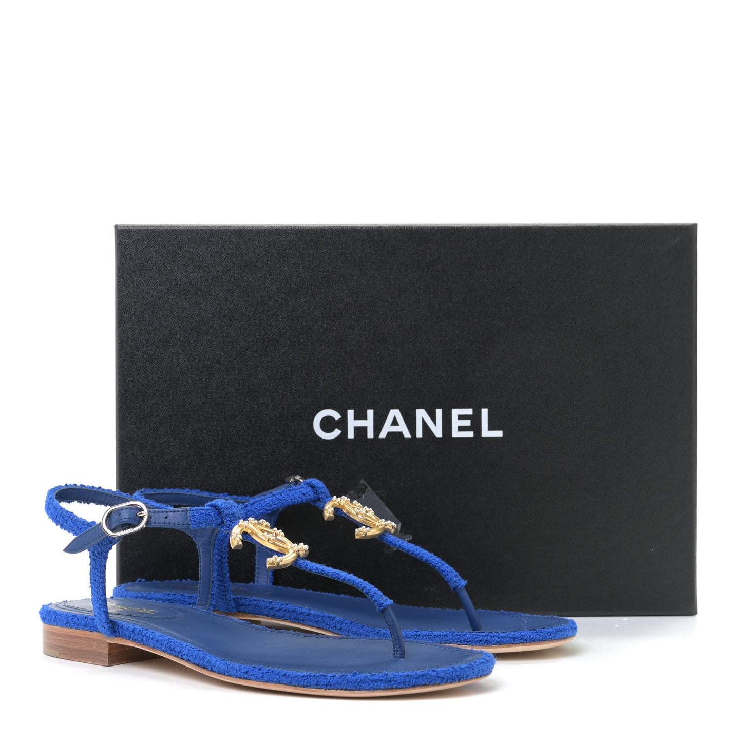 Cotton Tweed CC Logo Thong Sandals 37 Navy Blue