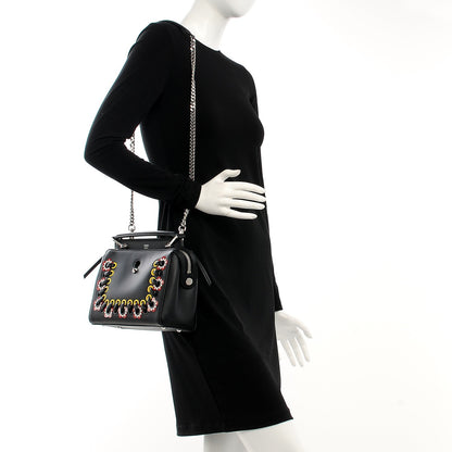 Fendi Vitello Baltico Shiny Nappa Lace Up Floral Small Dotcom Click Chain Satchel Black 2 of 9