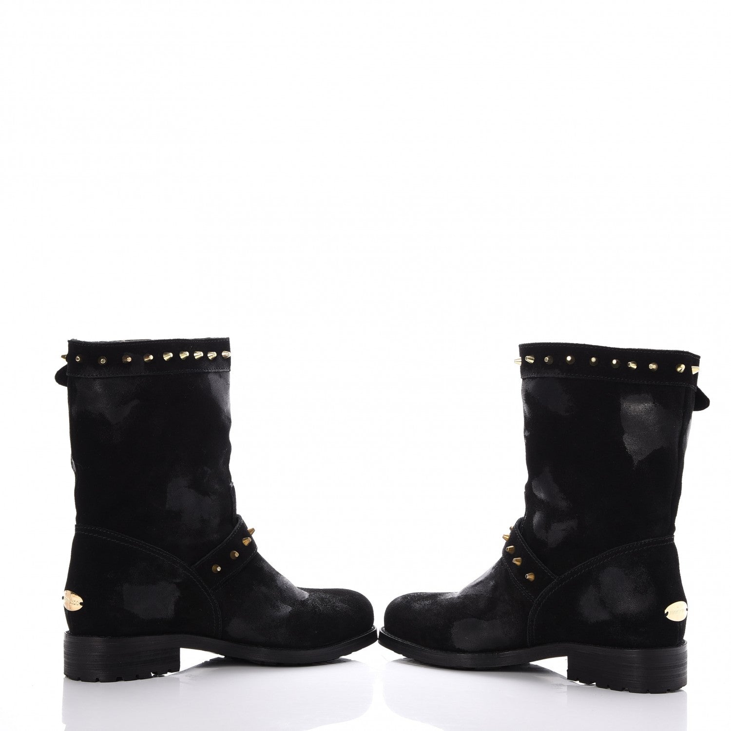 Jimmy Choo Distressed Waxed Leather Studded Biker Moto Boot 38 Black 5 of 9
