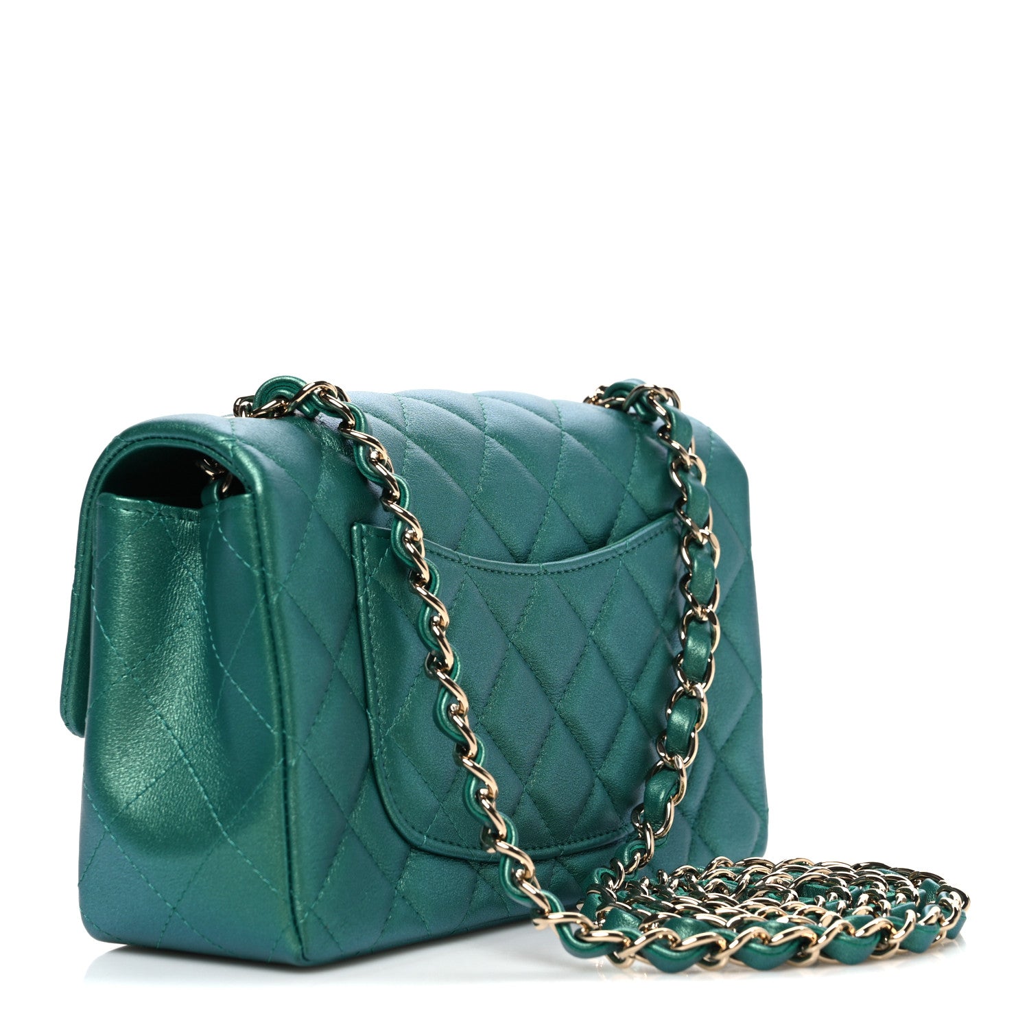 Chanel Iridescent Lambskin Quilted Mini Rectangular Flap Green 3 of 10