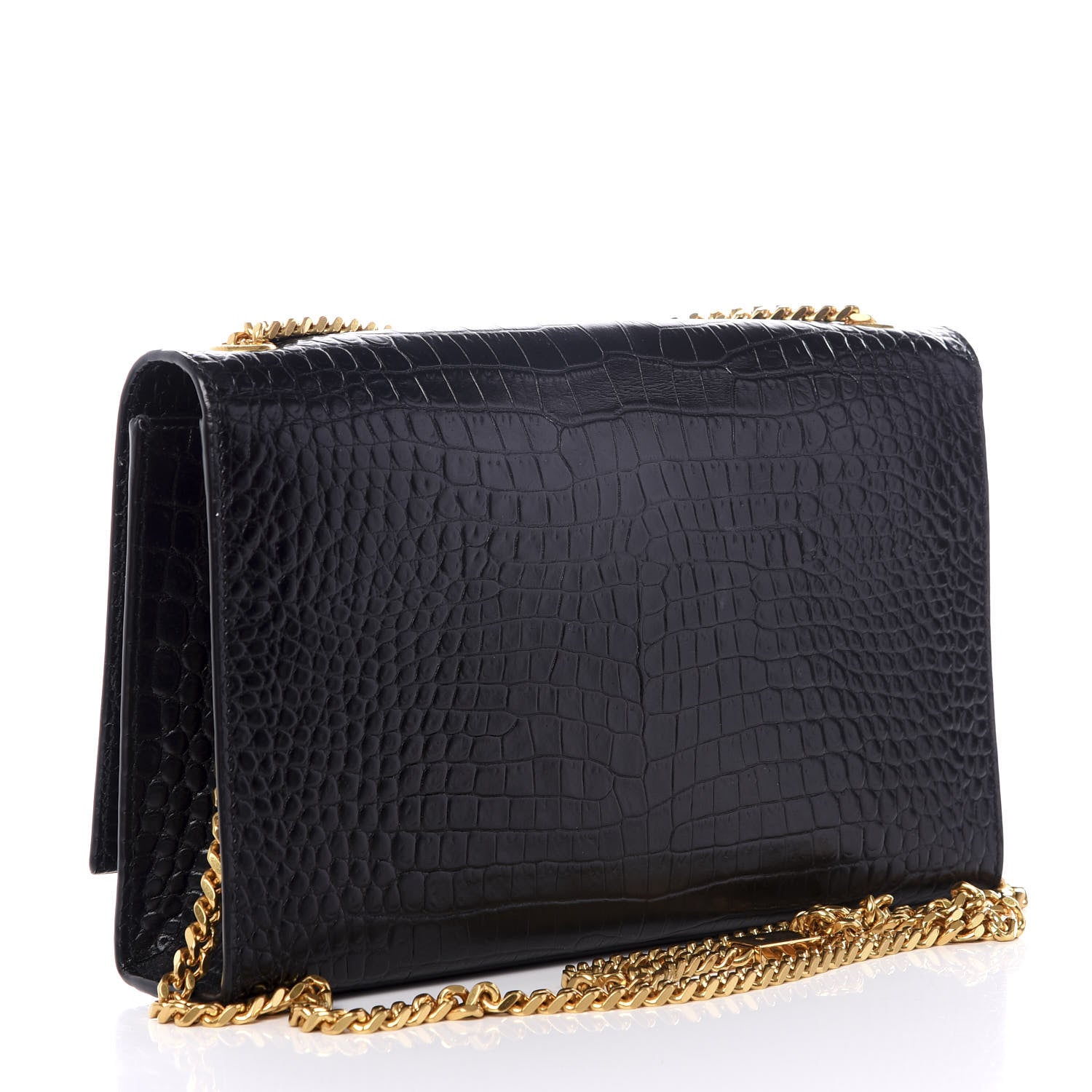 Saint Laurent Calfskin Crocodile Embossed Medium Classic Monogram Kate Tassel Satchel Black 2 of 8