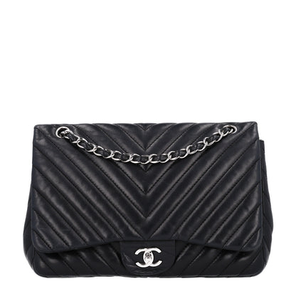 Chanel Lambskin Chevron Quilted Jumbo Single Flap Black 1 of 10