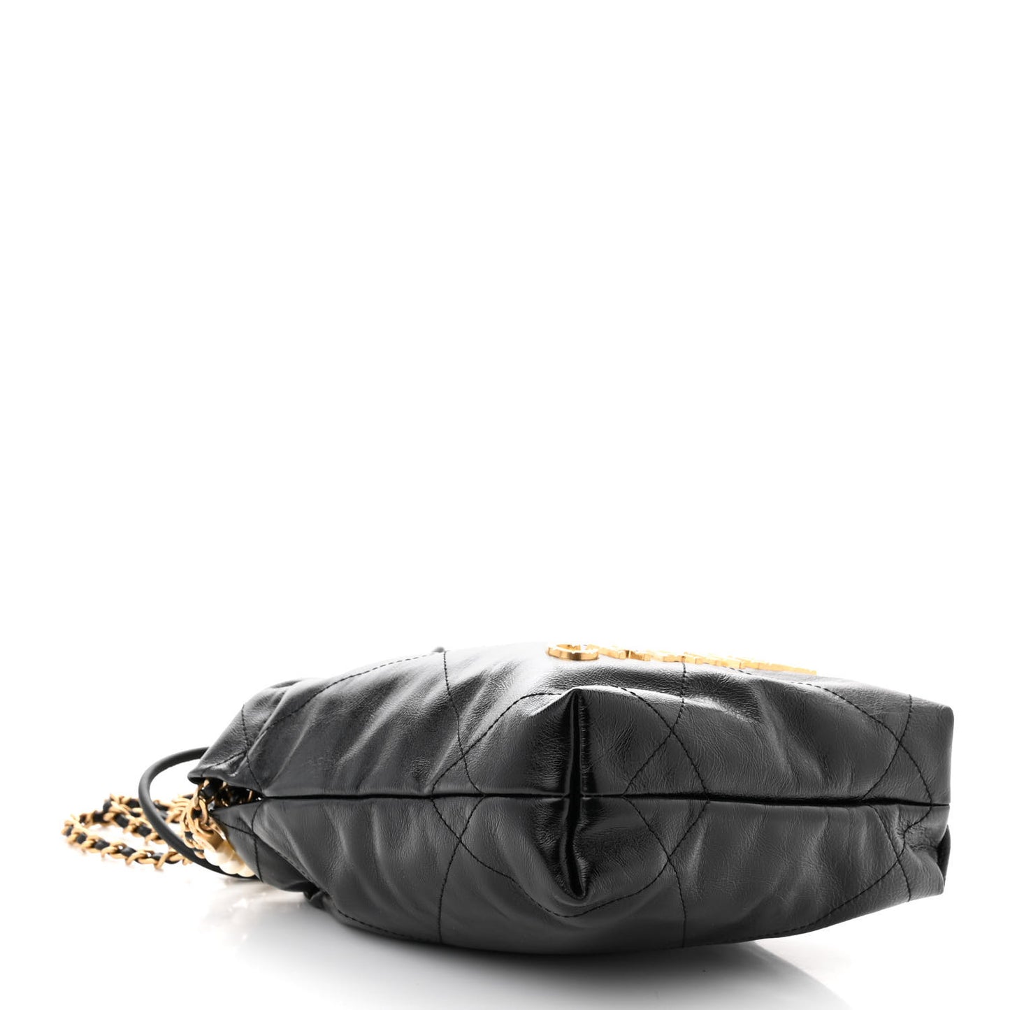 Shiny Crumpled Calfskin Quilted Pearl Mini Chanel 22 Black