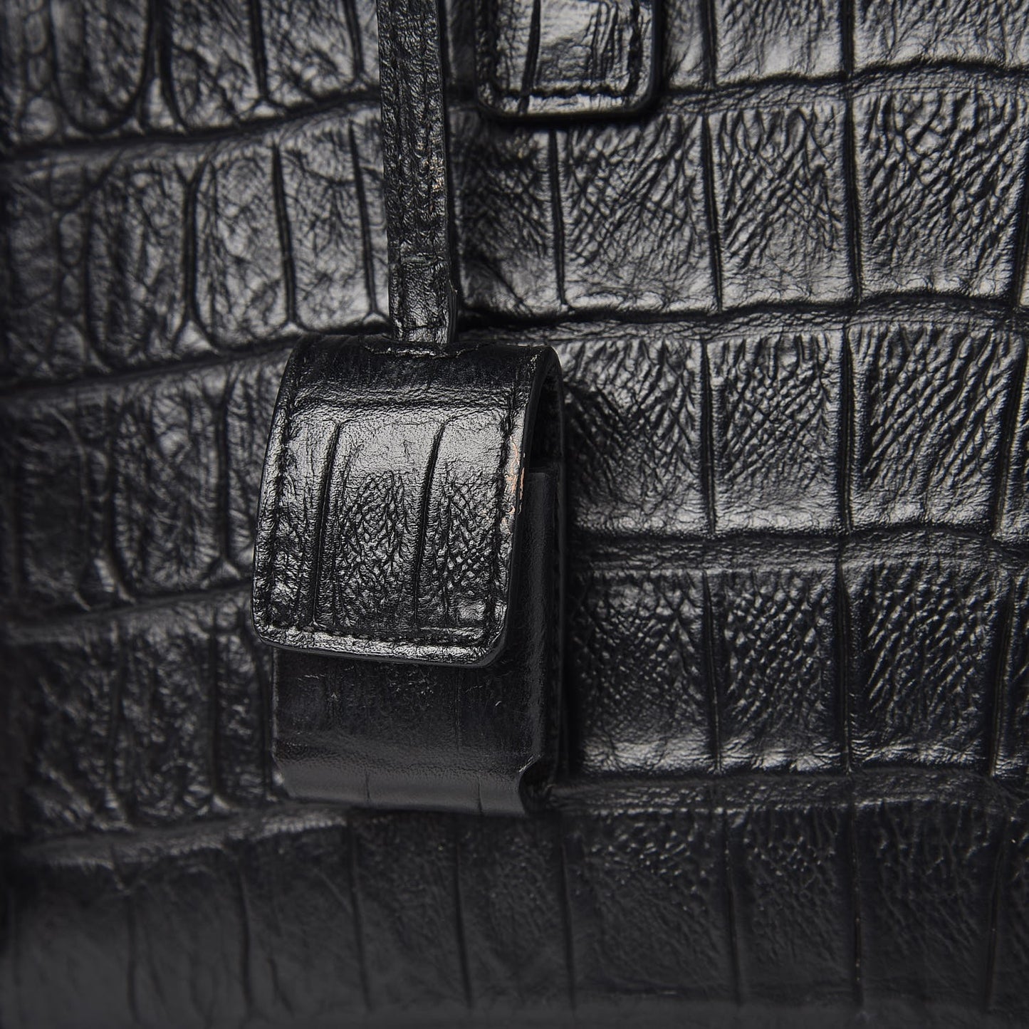 Calfskin Crocodile Embossed Nano Sac De Jour Black