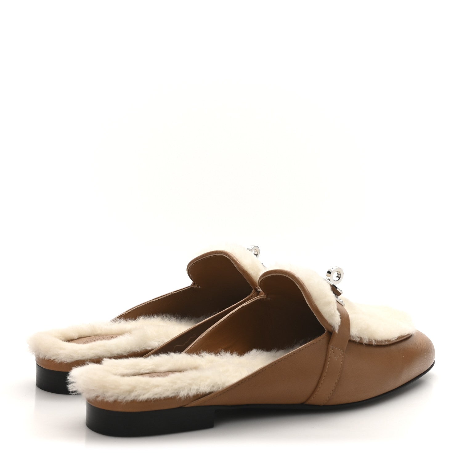 Hermes Goatskin Shearling Womens Oz Mules 38.5 Naturel Ecru 5 of 9