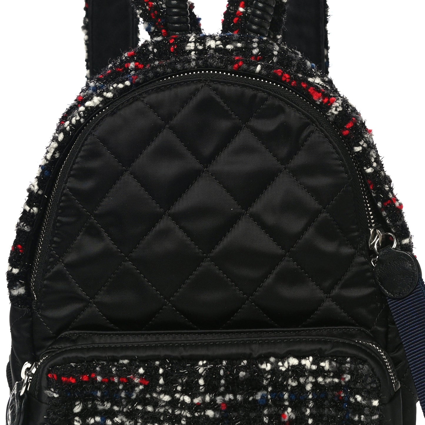 Tweed Nylon Quilted Small Astronaut Essentials Backpack Black Multicolor