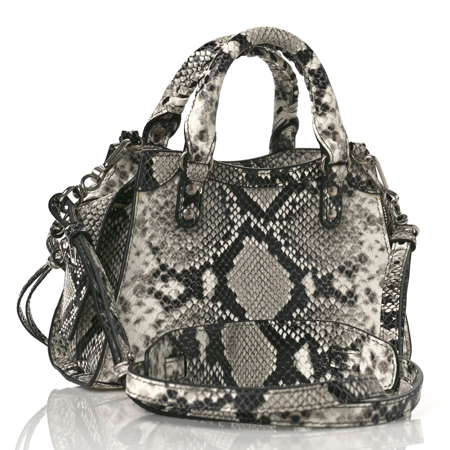 Grained Calfskin Snake Effect Neo Classic Silver Hardware Mini City Black White