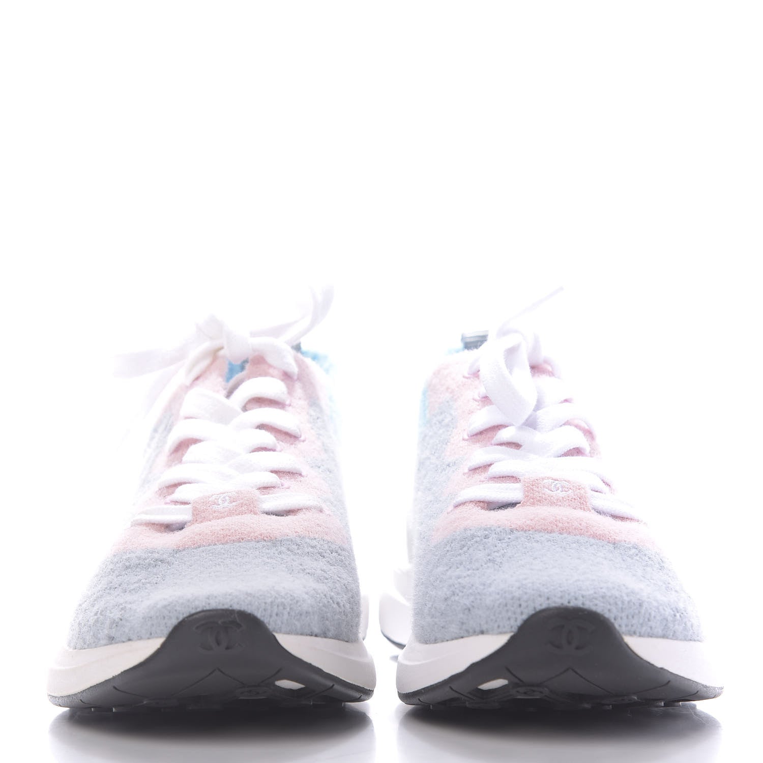 Chanel Mixed Fabrics Knit Sneakers 37 Grey Pink Blue 2 of 10