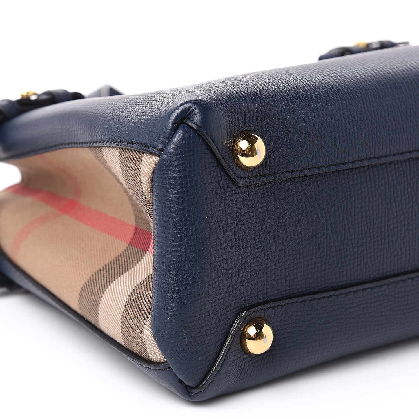 Grainy Calfskin House Check Small Banner Tote Midnight Blue