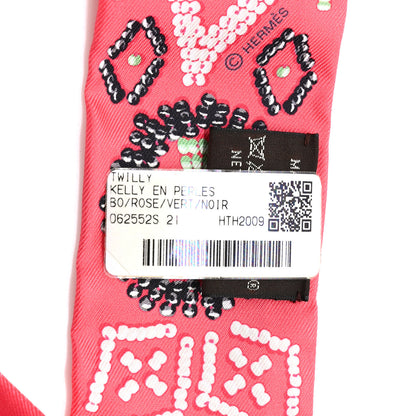 Hermes Silk Kelly en Perles Twilly Vermillon Parme 4 of 4