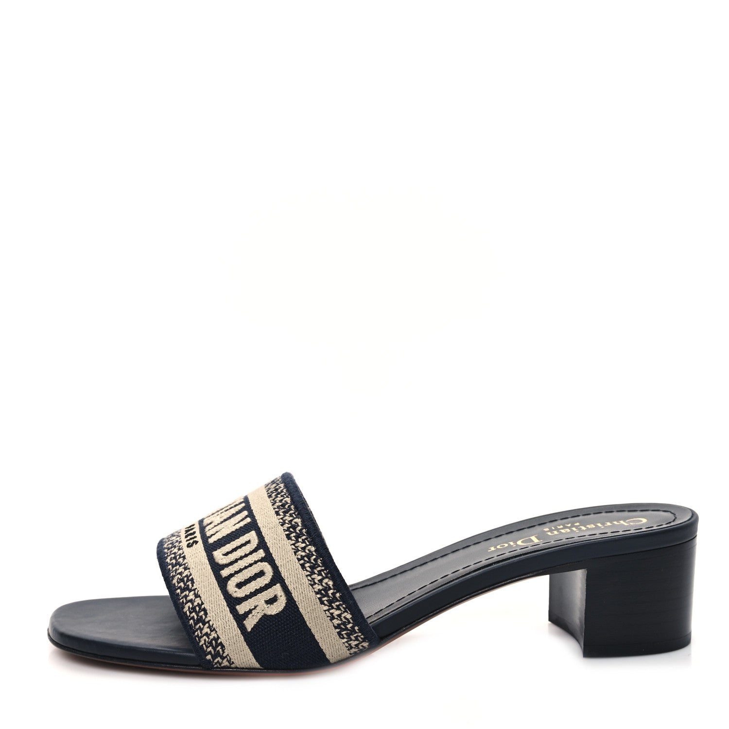 Christian Dior Cotton Embroidered Dway 40mm Slide Sandals 39 Deep Blue 1 of 8