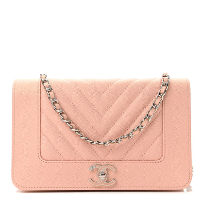 Chanel Metallic Caviar Quilted Vintage Mademoiselle Wallet On Chain WOC Light Pink 1 of 12