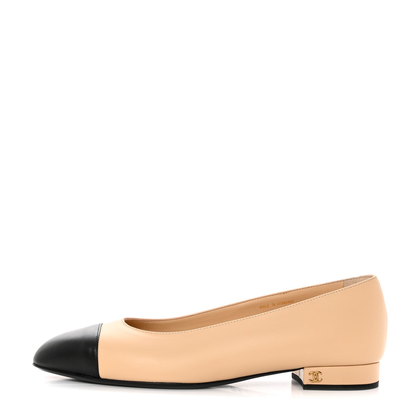 Lambskin Cap Toe CC Uniform Ballerina Flats 40 Beige Black
