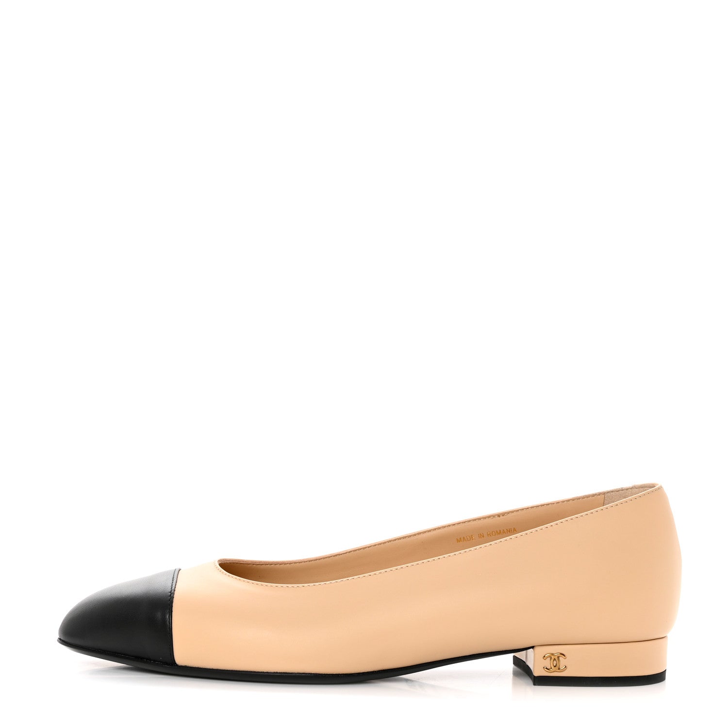 Chanel Lambskin Cap Toe CC Uniform Ballerina Flats 40 Beige Black 1 of 12