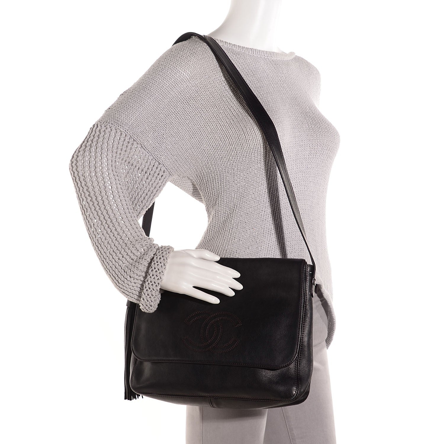 Chanel Lambskin CC Tassel Shoulder Flap Bag Black 2 of 7