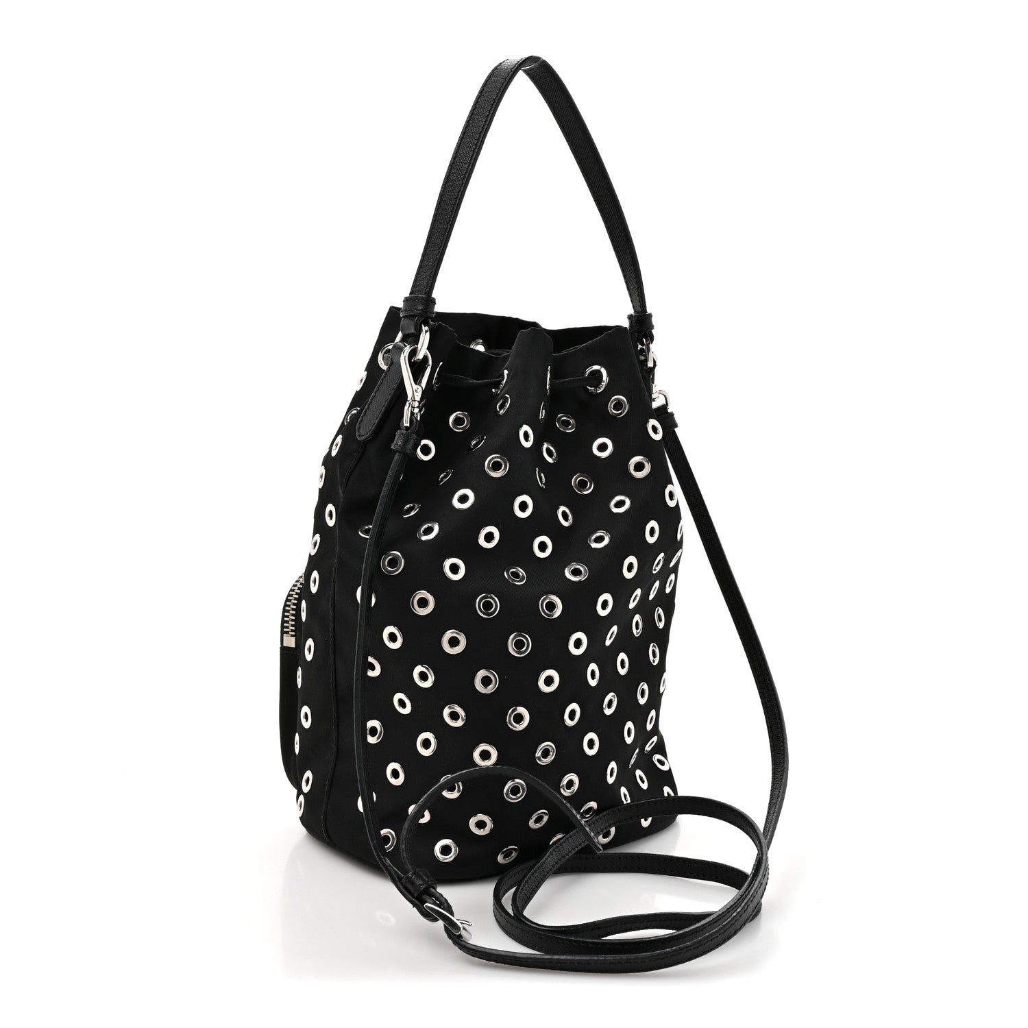 PRADA ガーメント Prada Tessuto Nylon Saffiano Grommets Mini Bucket Crossbody Bag