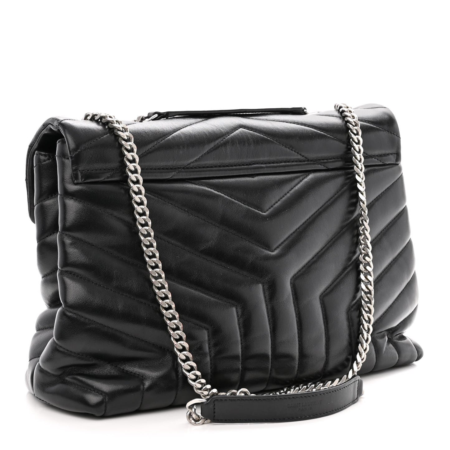 Calfskin Y Quilted Monogram Medium Loulou Chain Satchel Black