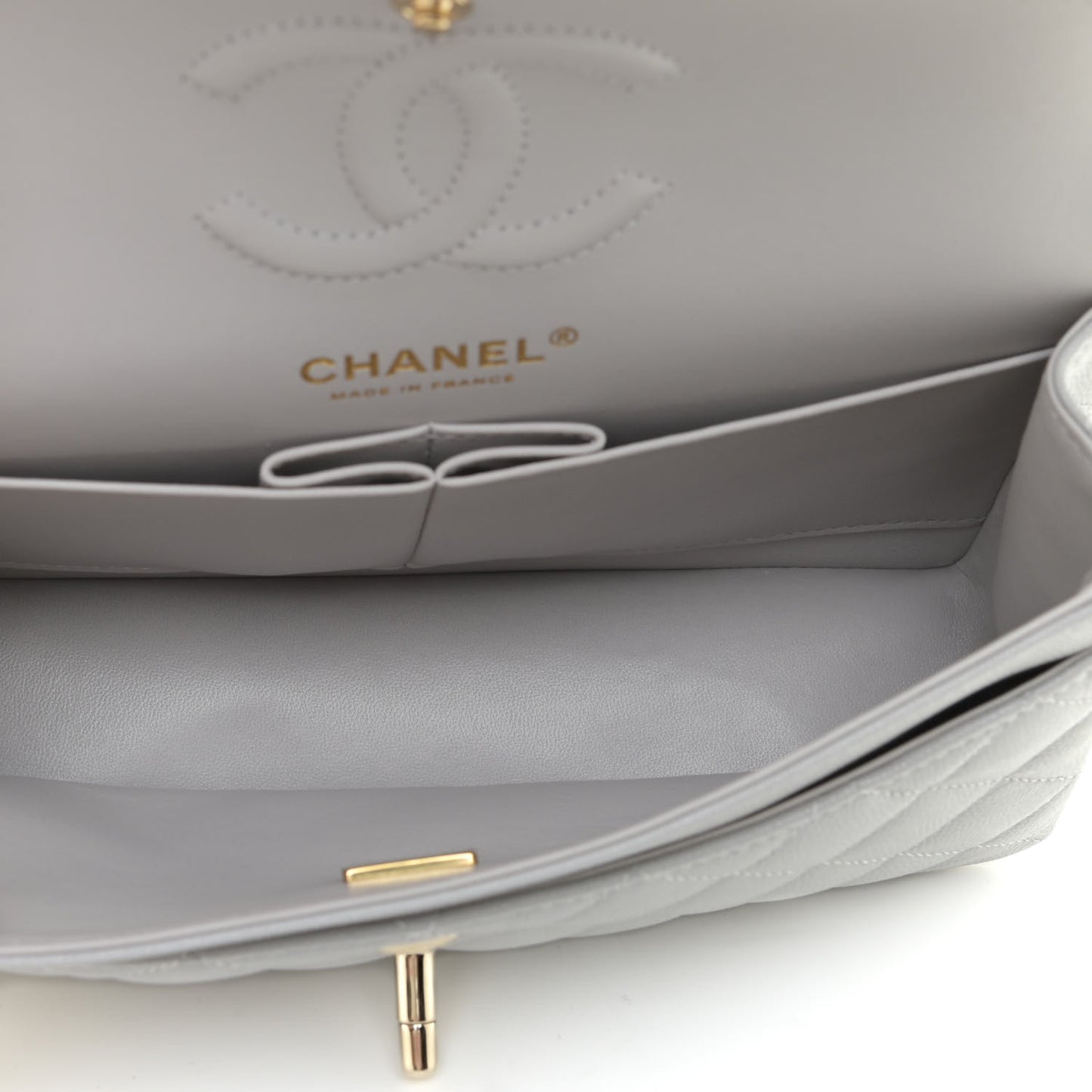 Caviar Quilted Small Double Flap Grey