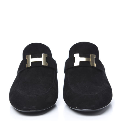 Hermes Suede Goatskin Paradis Mule 38.5 Black 2 of 9