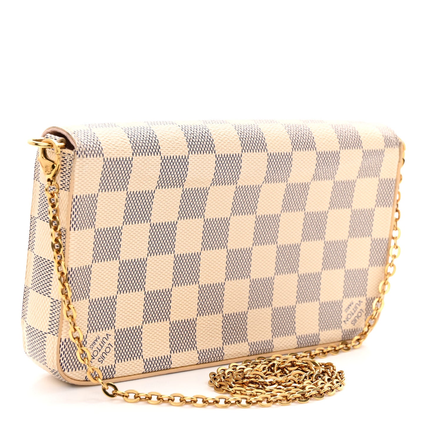 Damier Azur Pochette Felicie Chain Wallet Rose Ballerine