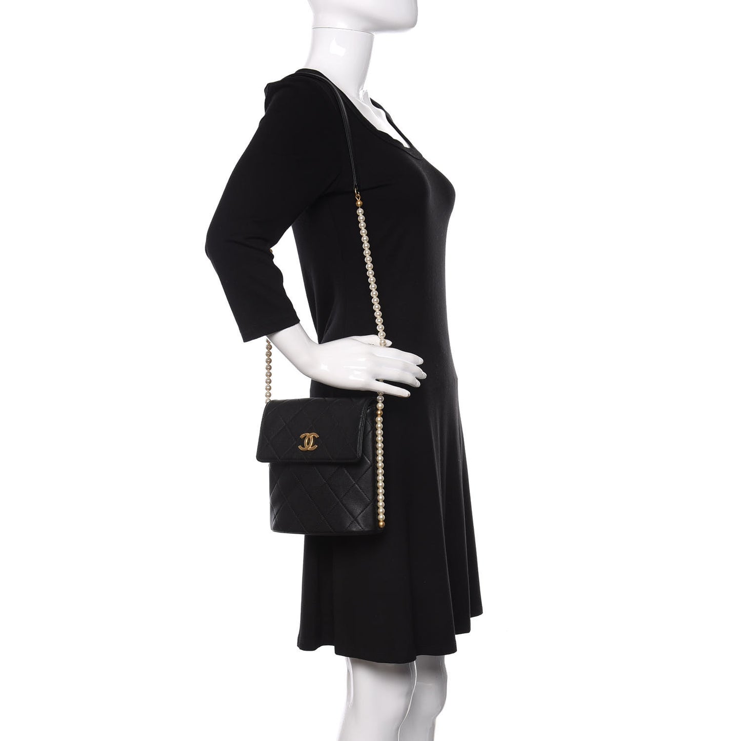 Calfskin Quilted Pearl Small About Pearls Hobo Bag Black