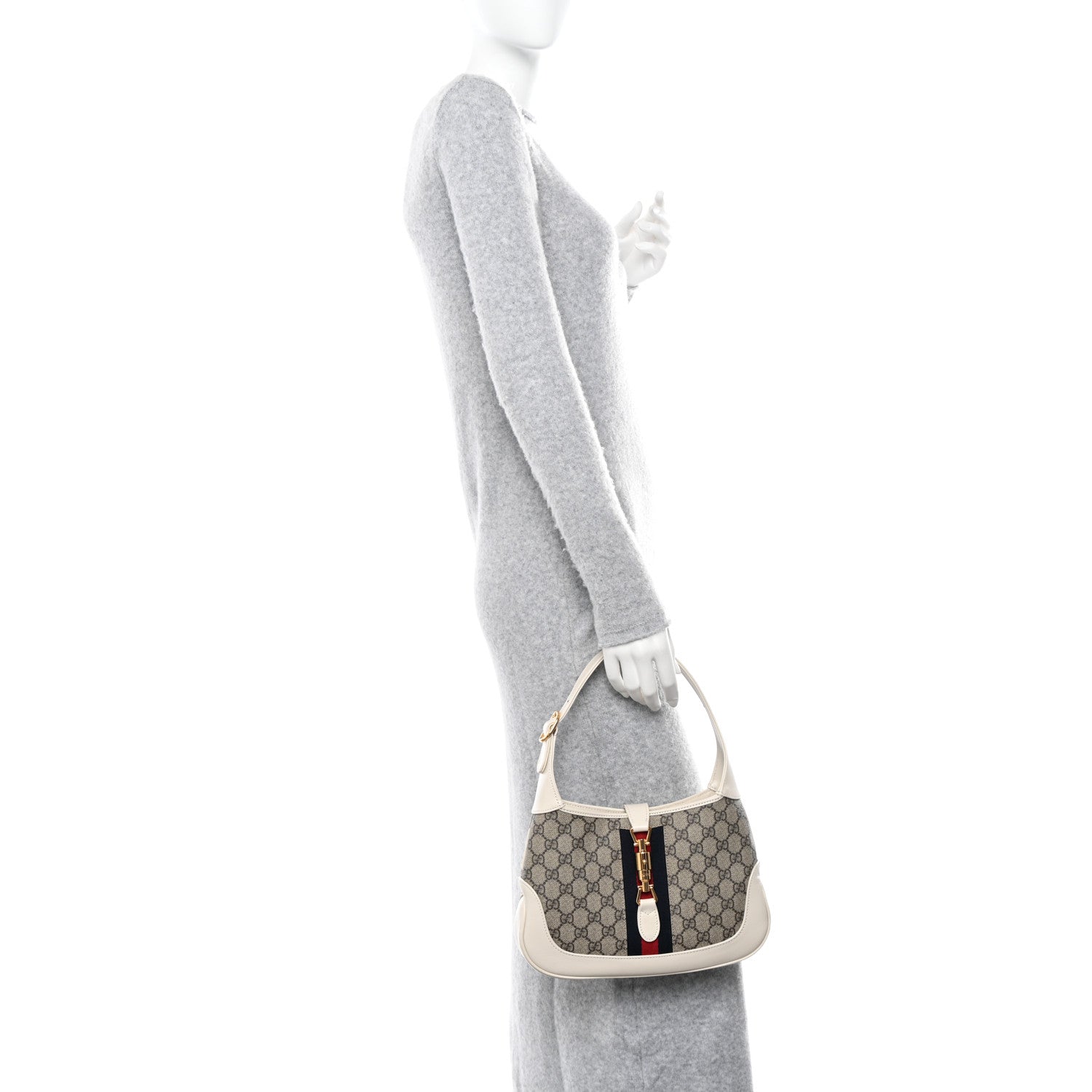 Gucci GG Supreme Monogram Azalea Calfskin Web Small Jackie 1961 Hobo Beige Ebony Mystic White 2 of 11