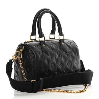 Louis Vuitton Lambskin Embossed Monogram Speedy 22 Bandouliere Black 3 of 9