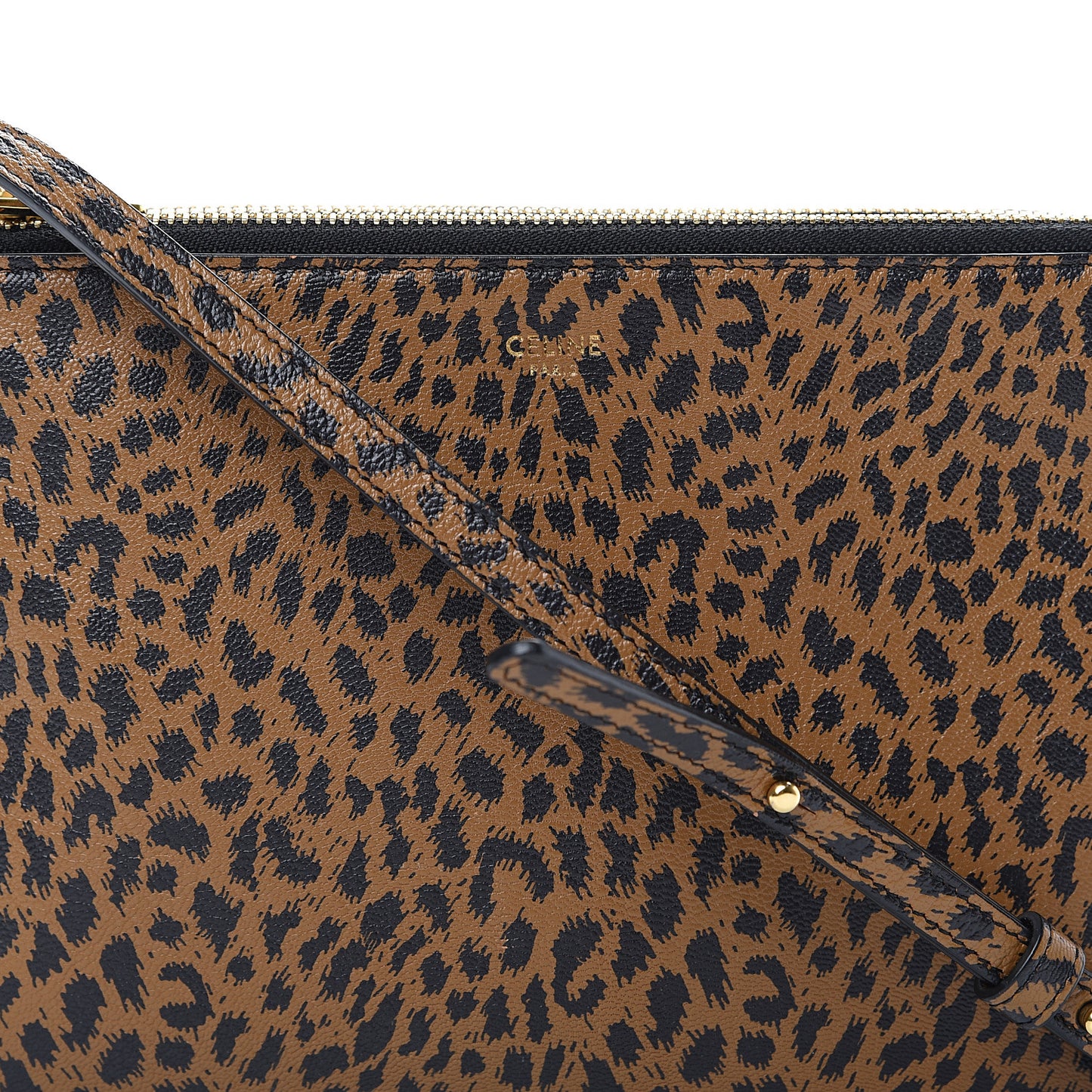Goatskin Leopard Printed Small Trio Crossbody Bag Brown Black