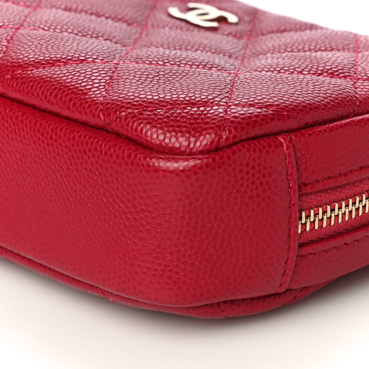 Caviar Quilted Small Curvy Pouch Cosmetic Case Dark Pink