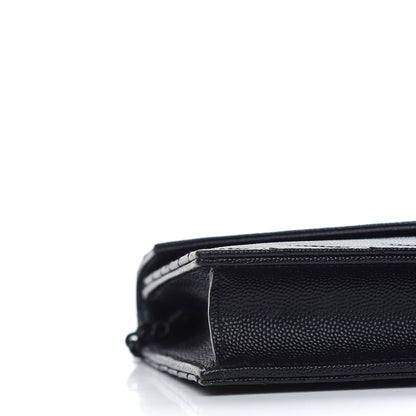 Saint Laurent Grain De Poudre Matelasse Chevron Monogram Envelope Chain Wallet Black 8 of 10