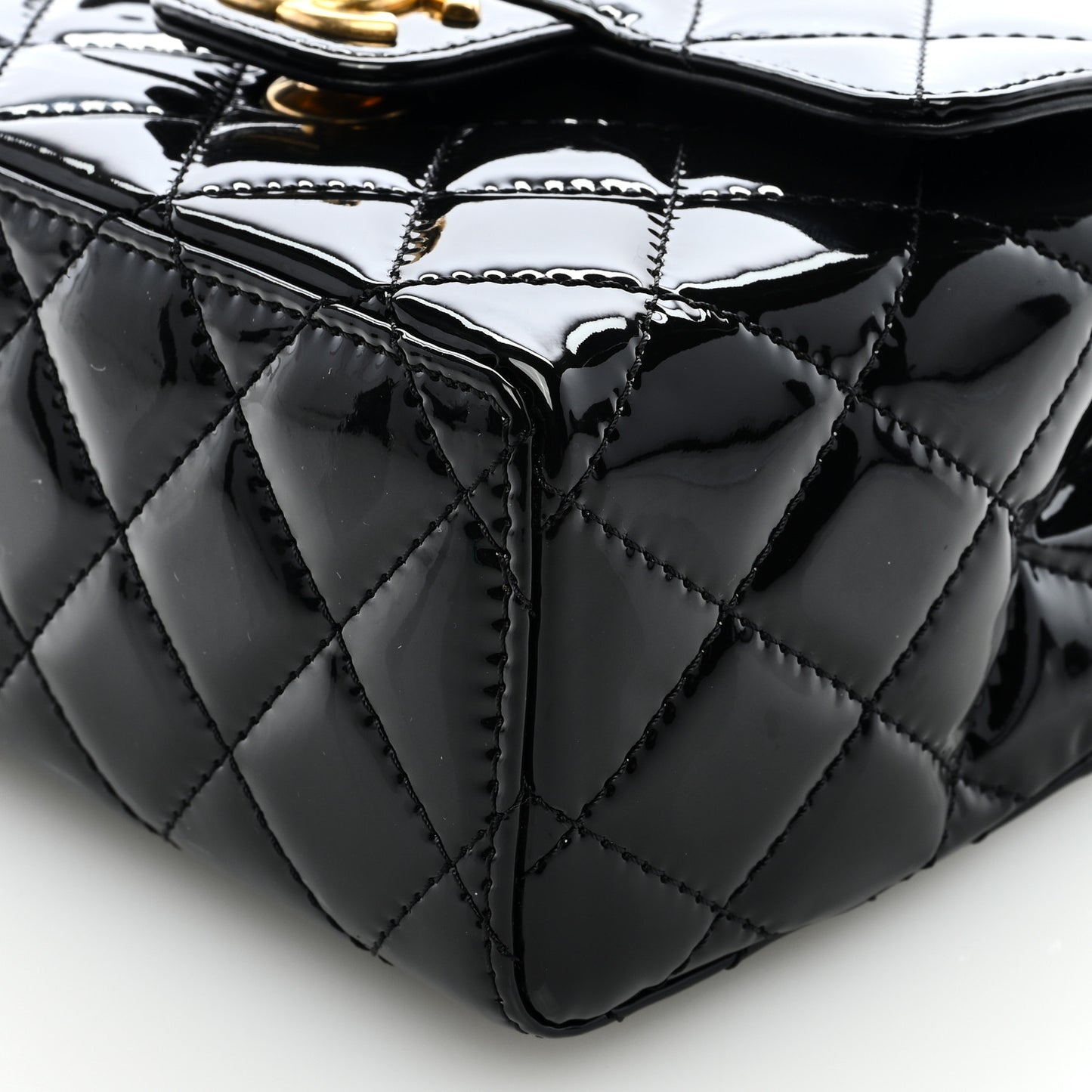 Patent Calfskin Quilted Mini Square Flap Black