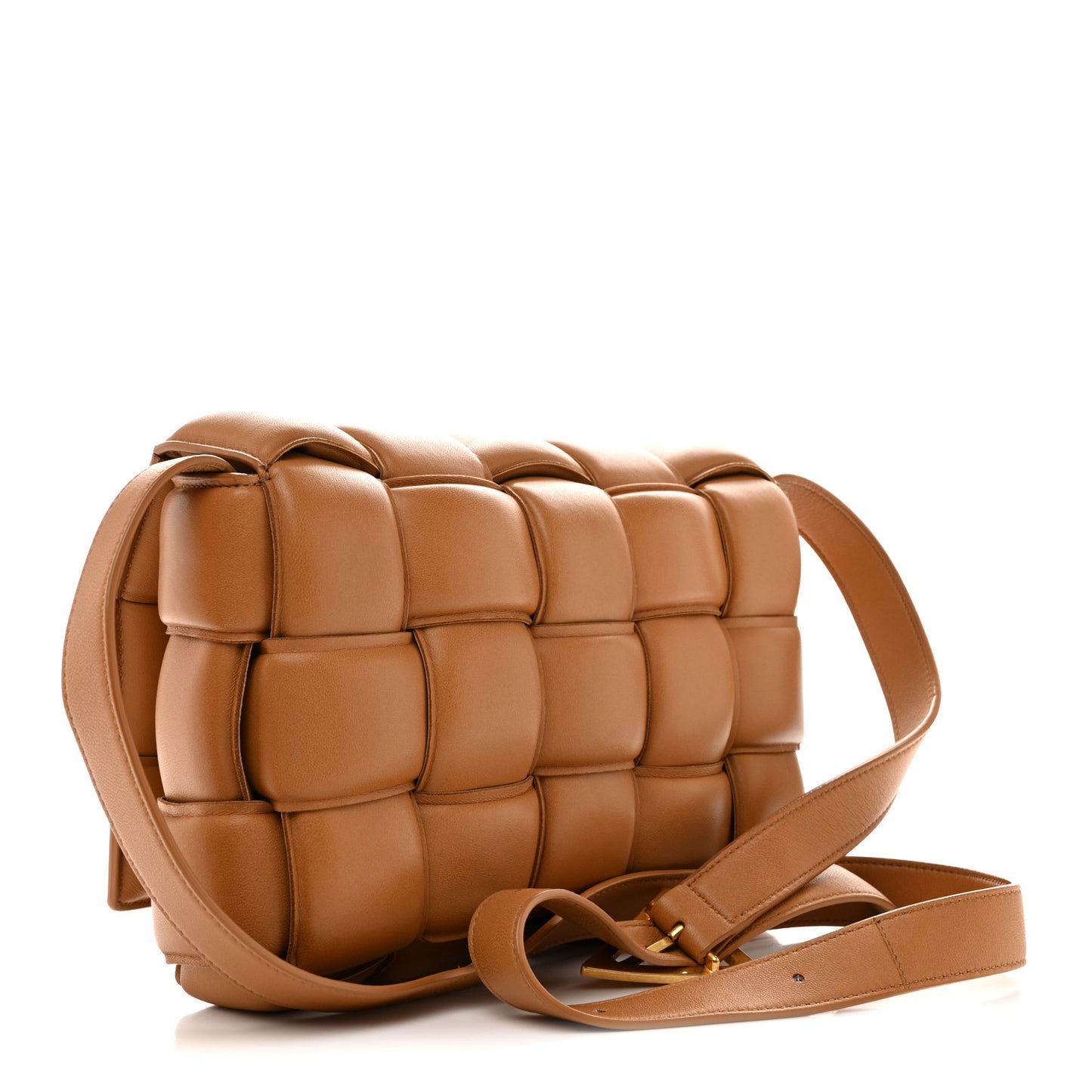 Nappa Maxi Intreccio Padded Cassette Crossbody Bag Caramel