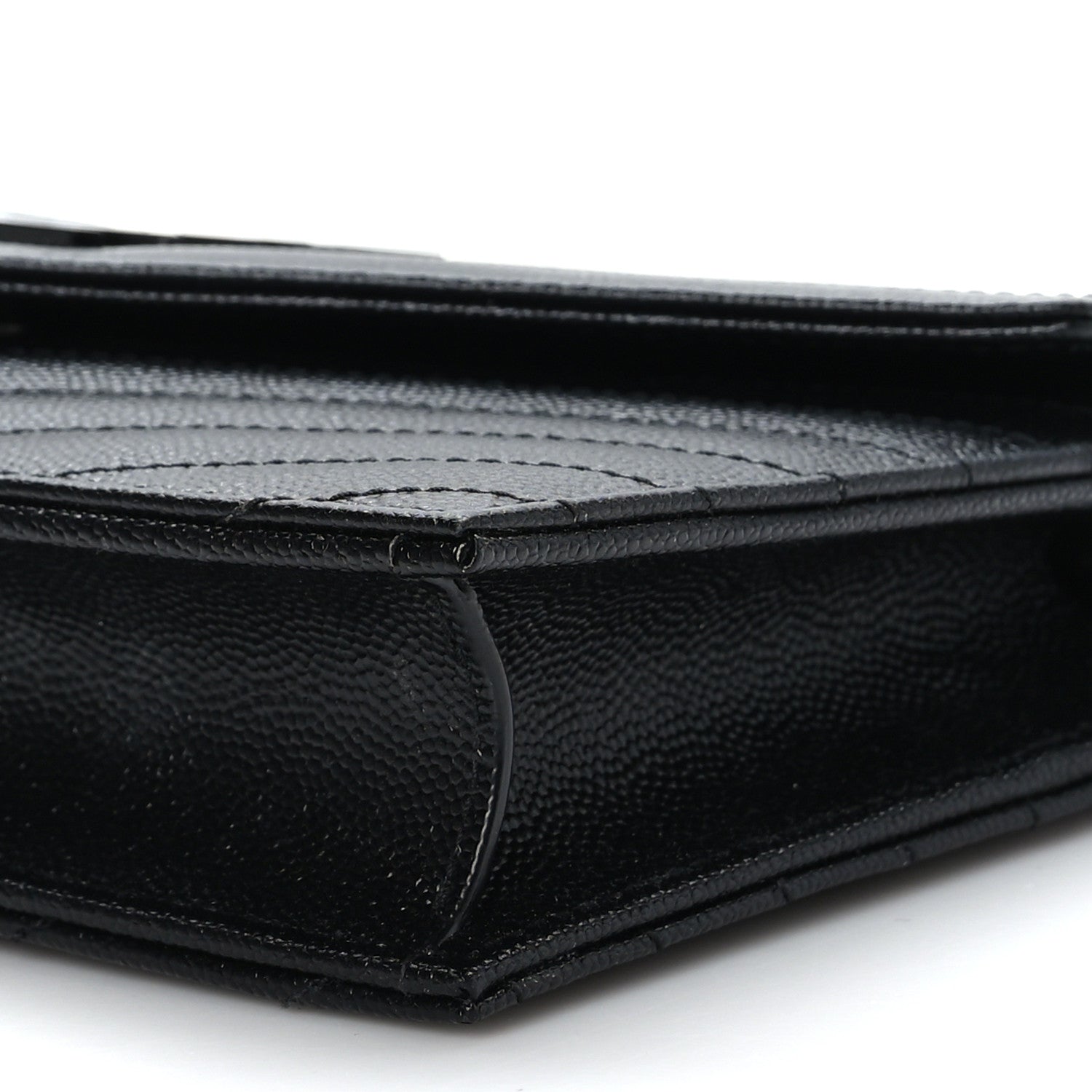 Saint Laurent Grain De Poudre Matelasse Chevron Monogram Monochrome Envelope Chain Wallet Black 8 of 11