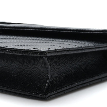 Saint Laurent Grain De Poudre Matelasse Chevron Monogram Monochrome Envelope Chain Wallet Black 8 of 11