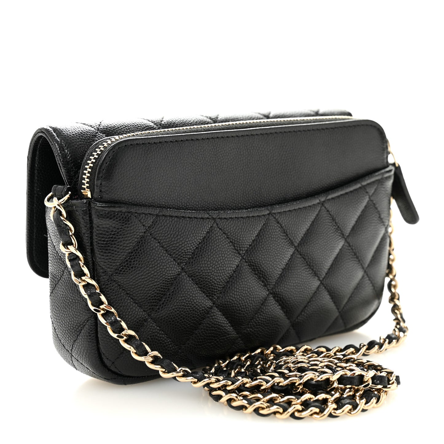 Caviar Quilted Flap Phone Holder With Chain Black