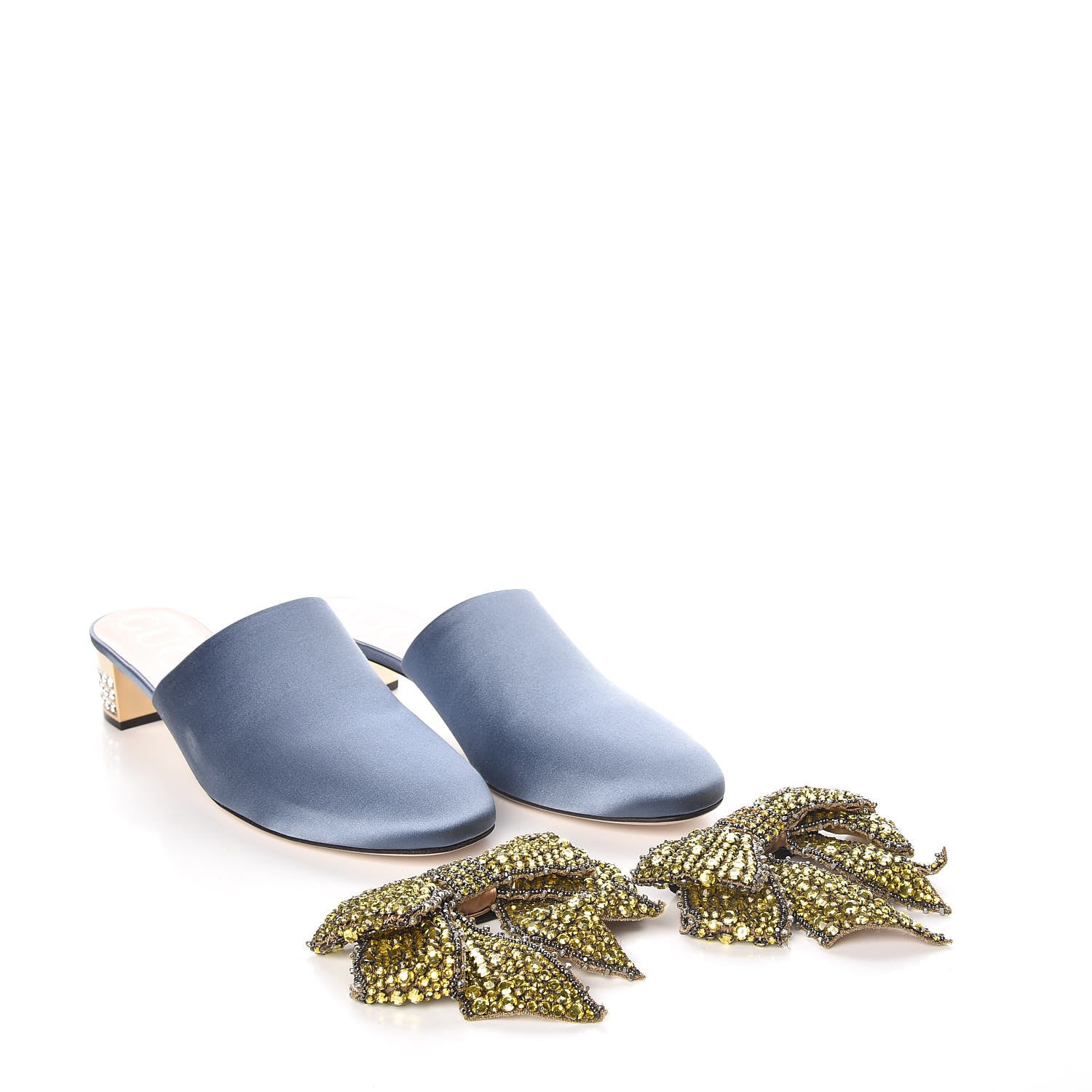 Gucci Silk Satin Crystal Embellished Bow Mules 40.5 Carta Zucchero 5 of 11