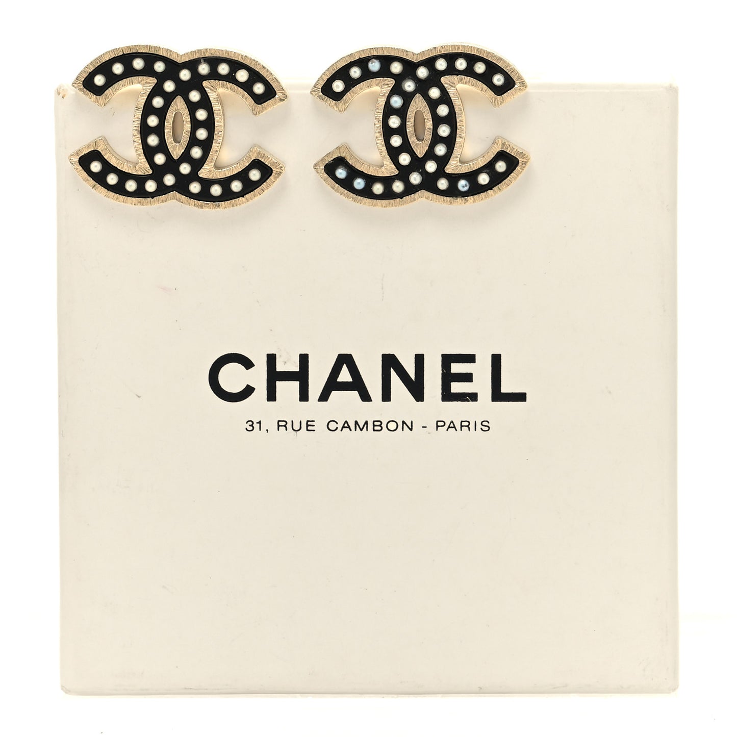 Resin Pearl CC Earrings Black Gold