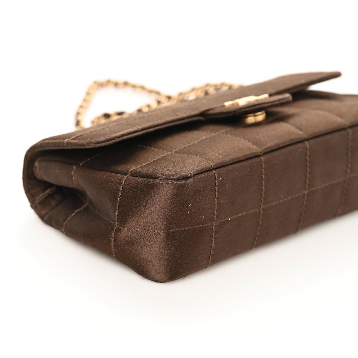 Satin Chocolate Bar Quilted Rectangular Mini Flap Dark Brown