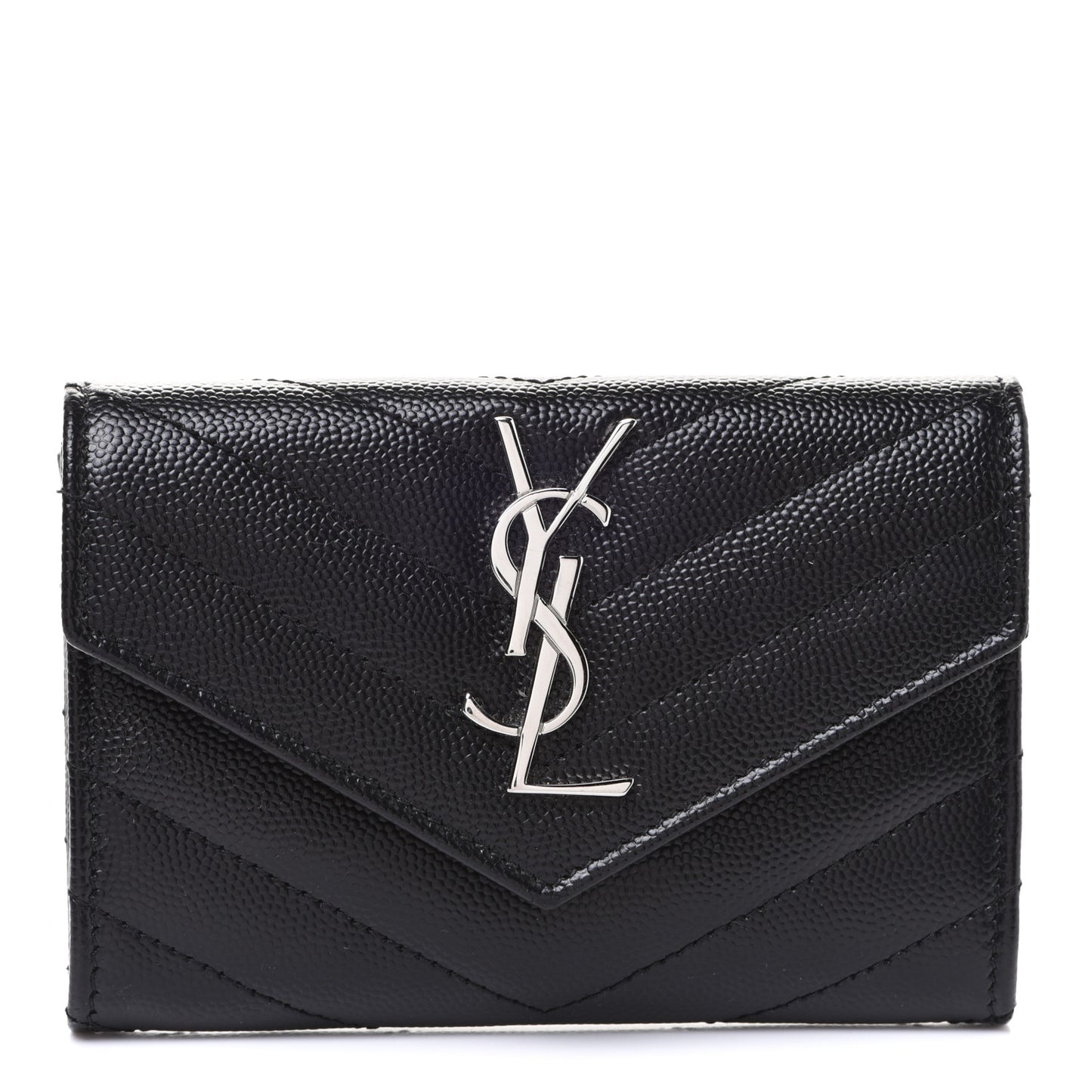 Grain De Poudre Matelasse Chevron Small Monogram Envelope Wallet Black